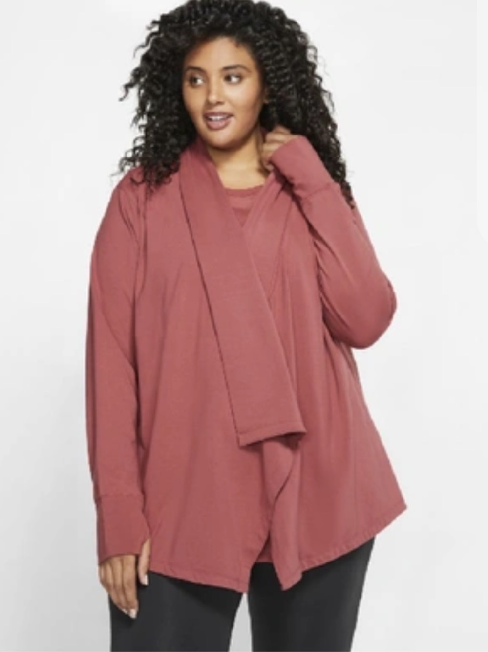 Nike Plus-Size Yoga Wrap Draped Open-Front Top with Scarf Detail Cedar, 3x